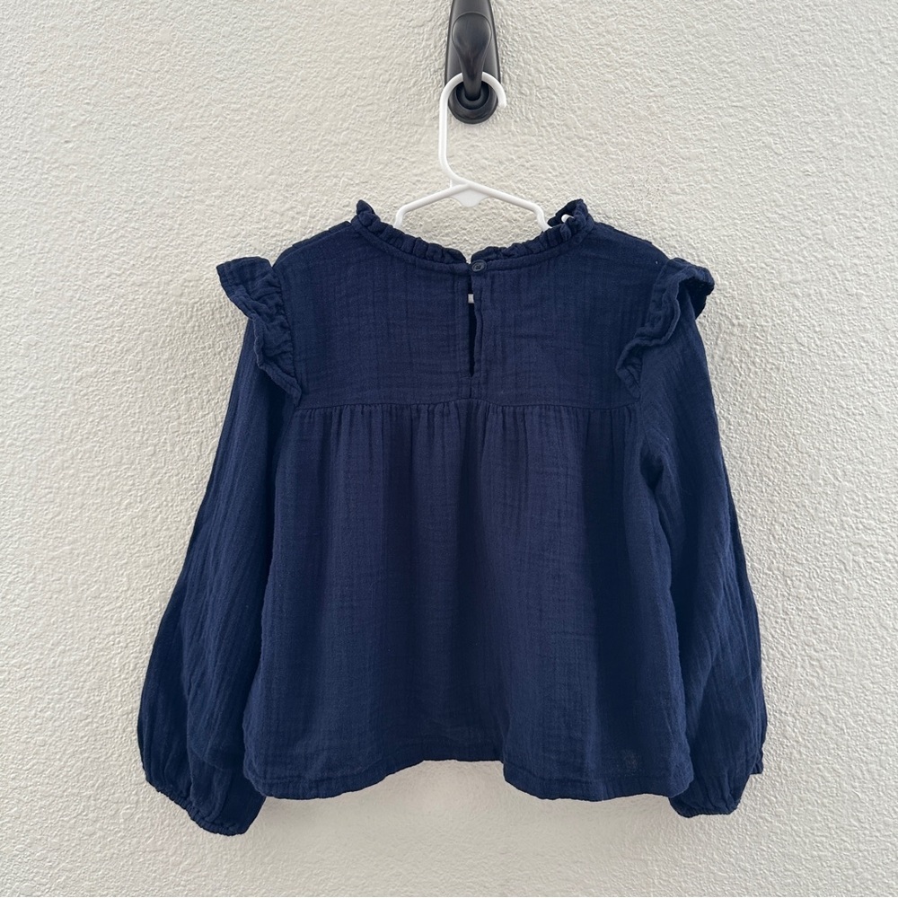 Gap‎ Kids Cotton Gauze Navy Blue Ruffle Puff Sleeve Top Small - Picture 7 of 7